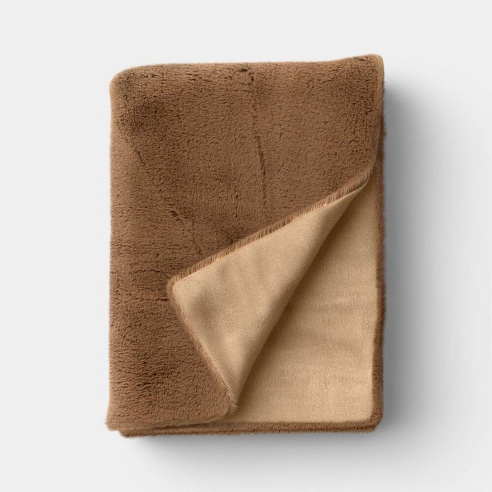 Faux Fur Throw Pillow Camel - Threshold
